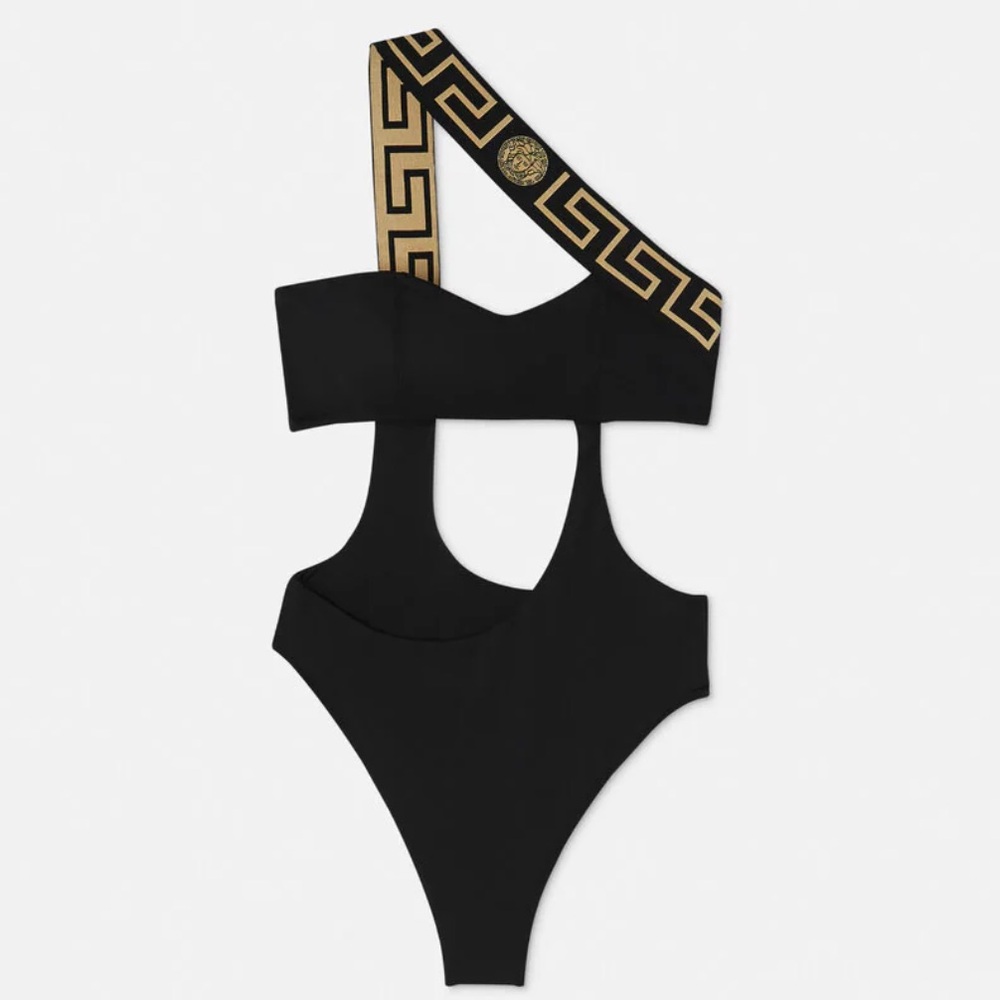Versace Black and Gold Greca Swimsuit